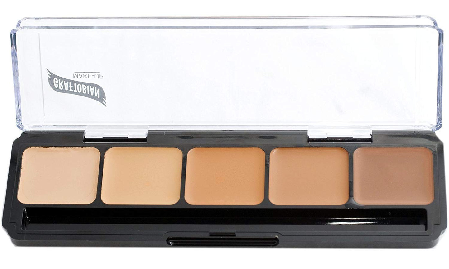 Graftobian HD Glamour Crème Foundation Palette (Warm #3) - High Definition 5 Color Makeup Palette, Cream Based Foundation Concealer and Contour Palette, Full Coverage - Medium/Dark Warm Skin Shades
