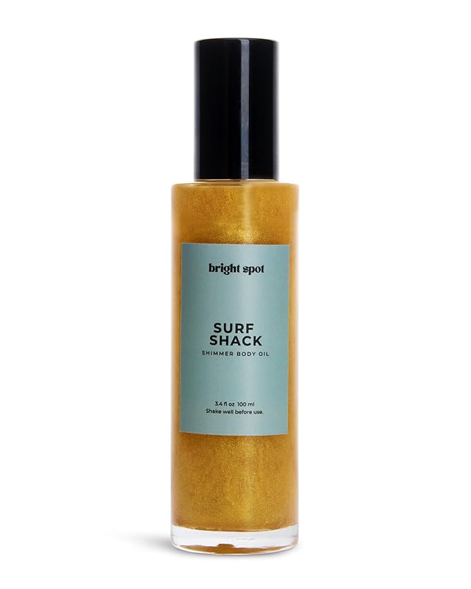 Body & Hair Shimmer Oil | Surf Shack Santal Coconut Scent Lightweight Oil for Luxurious Radiant Glow and Hydration for Body, Hair & Face 3.4oz Coconut, Santal, Sandalwood, Tonka Bean