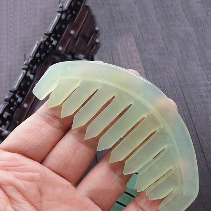 4Pcs Green Nature Jade Stone Massage Comb Traditional Natural Jade Massager Acupuncture Head Therapy Trigger Point Treatment On Head Gua Sha Board Scalp Massagers Manual Scalp Massagers Massage Tools
