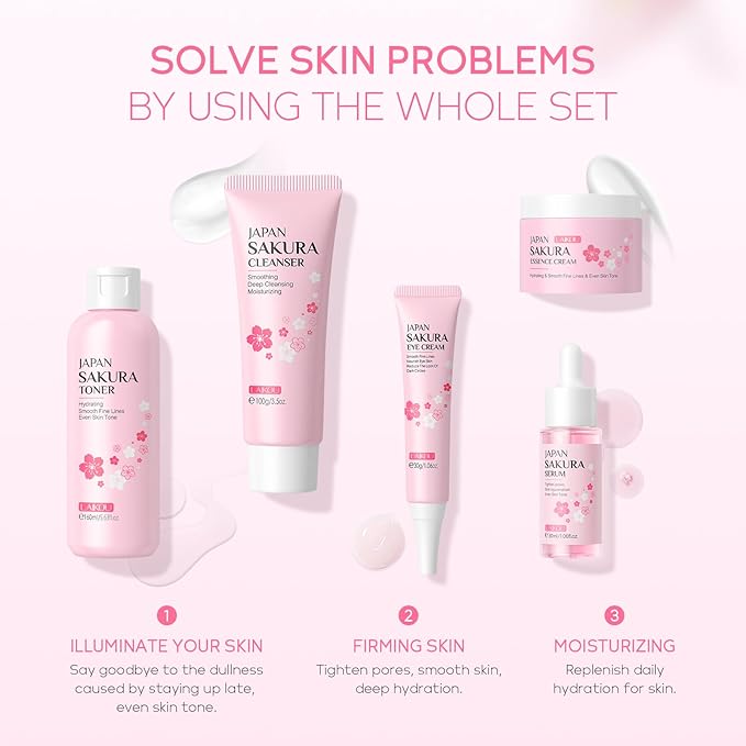 Skin Care Set, Skin Care Routine Kit for Women, Teen Face Care Kit Girls, Skincare Gift Set with Cleanser, Toner, Serum, Eye Cream, Face Cream 5pcs Mother's Day Christmas Birthday Daughter Wife