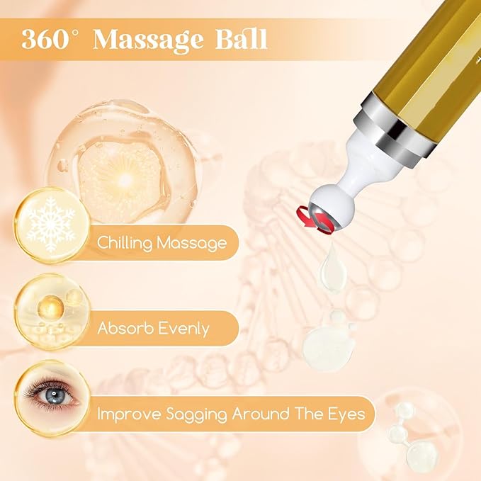 Advanced Caffeine Eye Serum 5% Eye Bag Reducer Under Eye Treatment for Dark Circles and Puffiness Eye Care Caffeine Solution Serum with 360° Massage Ball Reduce Eye Bags 0.5 fl oz