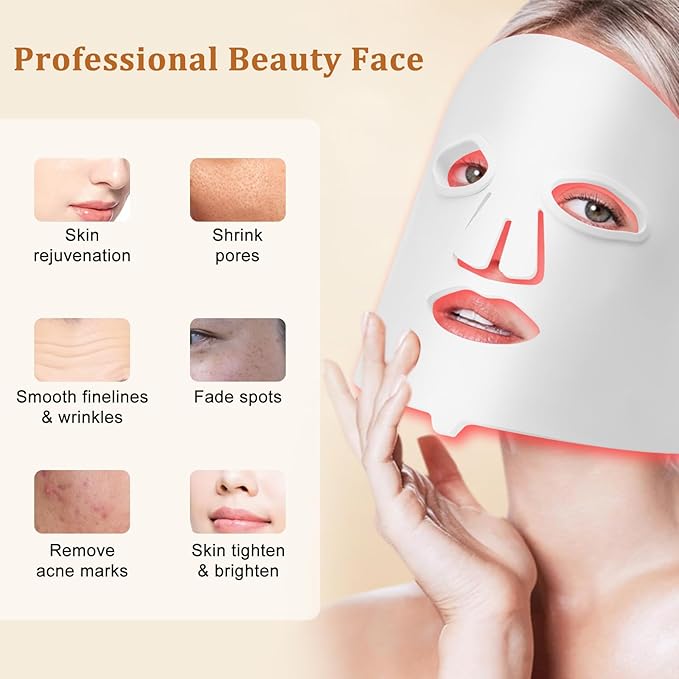 Hotodeal LED Face Mask Light Therapy,7 Colors Light Therapy for Skin Rejuvenation Anti-aging Beauty Red Light Therapy,Silicone Material LED Mask Foldable for Easy Carrying,Silicone Version