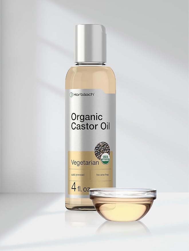 Horbäach Castor Oil Organic | 4 fl oz | Cold Pressed and Hexane Free | For Face, Hair, Eyelashes and Eyebrows | Vegetarian, Non-GMO Formula