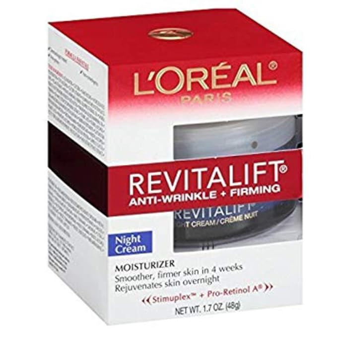 L'Oreal Paris, RevitaLift Anti-Wrinkle + Firming Night Cream Moisturizer 1.7 oz (Pack of 4)