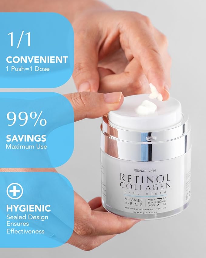 EnaSkin Retinol Collagen Face Moisturizer: Anti Aging & Wrinkle Repair Cream for Women - 7% Hyaluronic Acid Boost Hydration Formula - Facial Neck Day/Night Firming & Lifting, 1.7 Fl Oz
