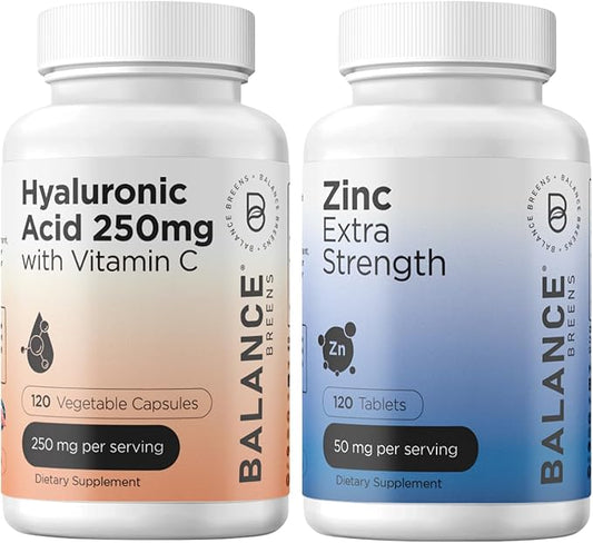 Balance Breens Pure Hyaluronic Acid 250mg with Vitamin C 50mg + Zinc 50mg Supplement Combo
