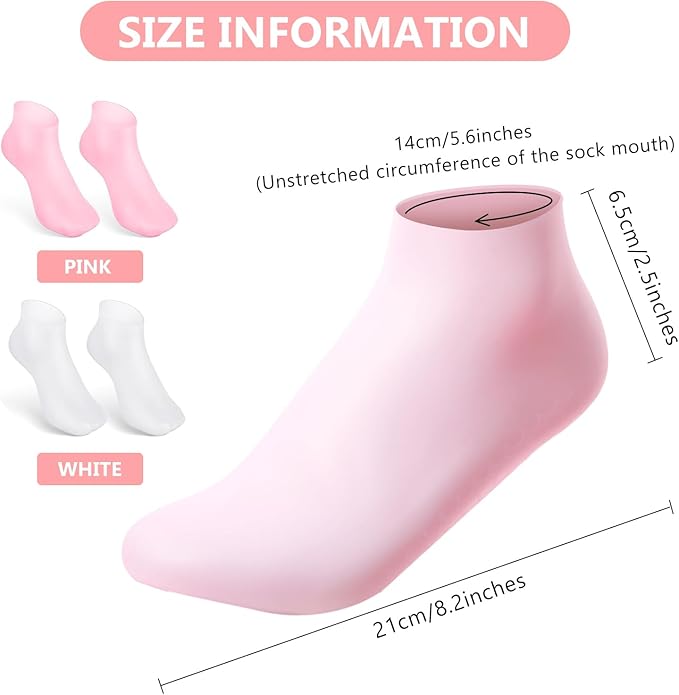 2Pairs Silicone Socks for Dry Cracked Feet Women,Non-Slip Moisturizing Foot Mask Exfoliating Socks,Cracked Heel Treatment and Silicone Moisturizing Foot Socks for Women - Pink + White