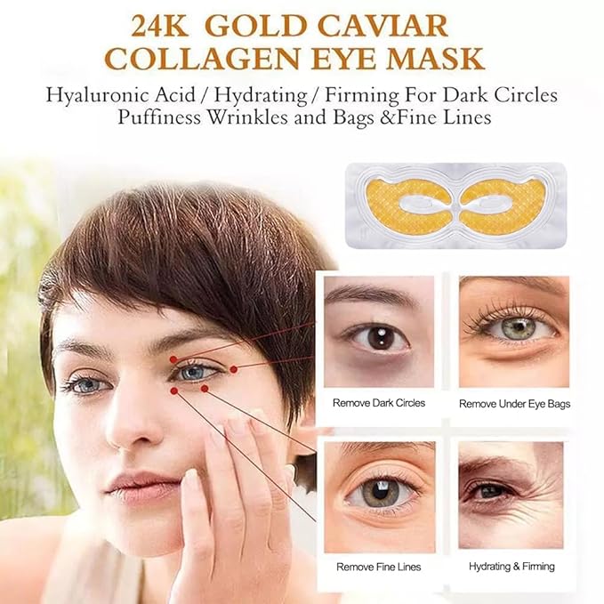 Gold Hydrogel Eye Patches, Collagen Crystal Under Eye Gel Mask Pads - Reduce Wrinkles,Puffy Eyes,Dark Circles,Undereye Bags - Eyes Contour Moisturizer Mask, Improve Skin Elasticity -5 Pairs
