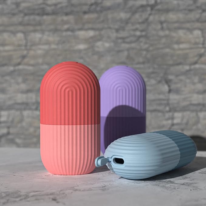 Ice Face Roller, Reusable Silicone Mold Face Massage Eye Facial Beauty Skin Care Tools Apply Ice for Shrink Pores Anti Wrinkle Reduce Puffiness Improve Skin Elasticity, Striped, Purple