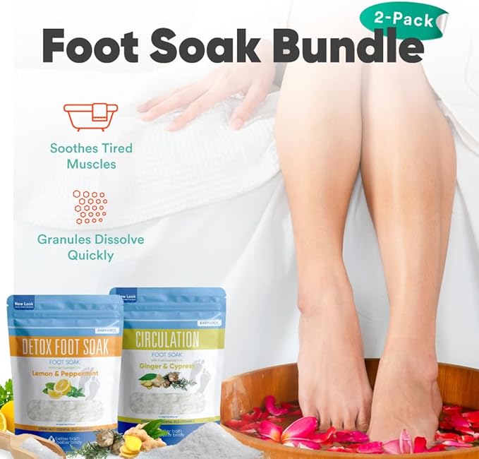 2 Pack Foot Soak Salts Bundle for DIY Foot Spa with Bamboo Scoop (2 lbs Each 4 lbs Total) for Discomfort and Dry Skin Made in USA with BPA Free Easy Lock Pouch
