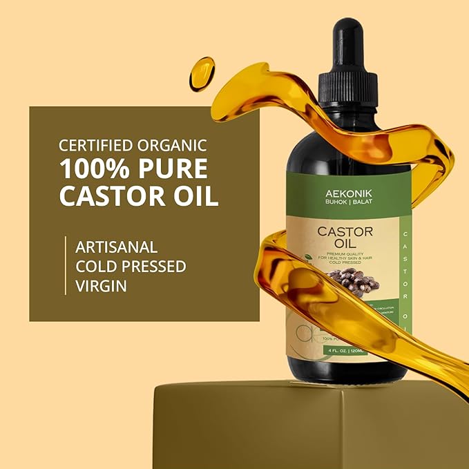 Organic Cold Pressed Castor Oil - Promotes Hair Growth, Scalp Health & Deep Moisturization - Pure & Natural Healing Properties - Versatile Use for Hair, Skin & Eyelash Growth | 4fl oz (120 ml)