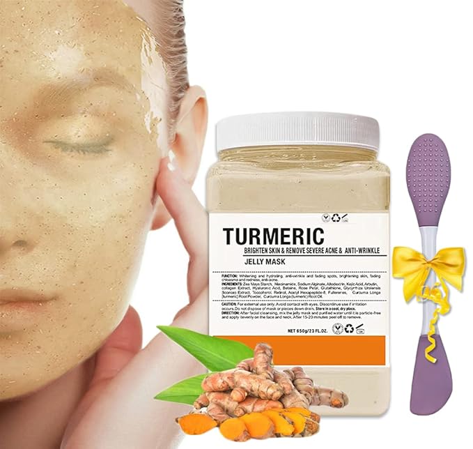 Jelly Mask Powder for Facials,Hyalorunic Acid Moisturizing Jelly Face Mask,Turmeric Gel Jelly Face Mask,Face Masks with Double-ended Silicone Brush, 23 Fl Oz