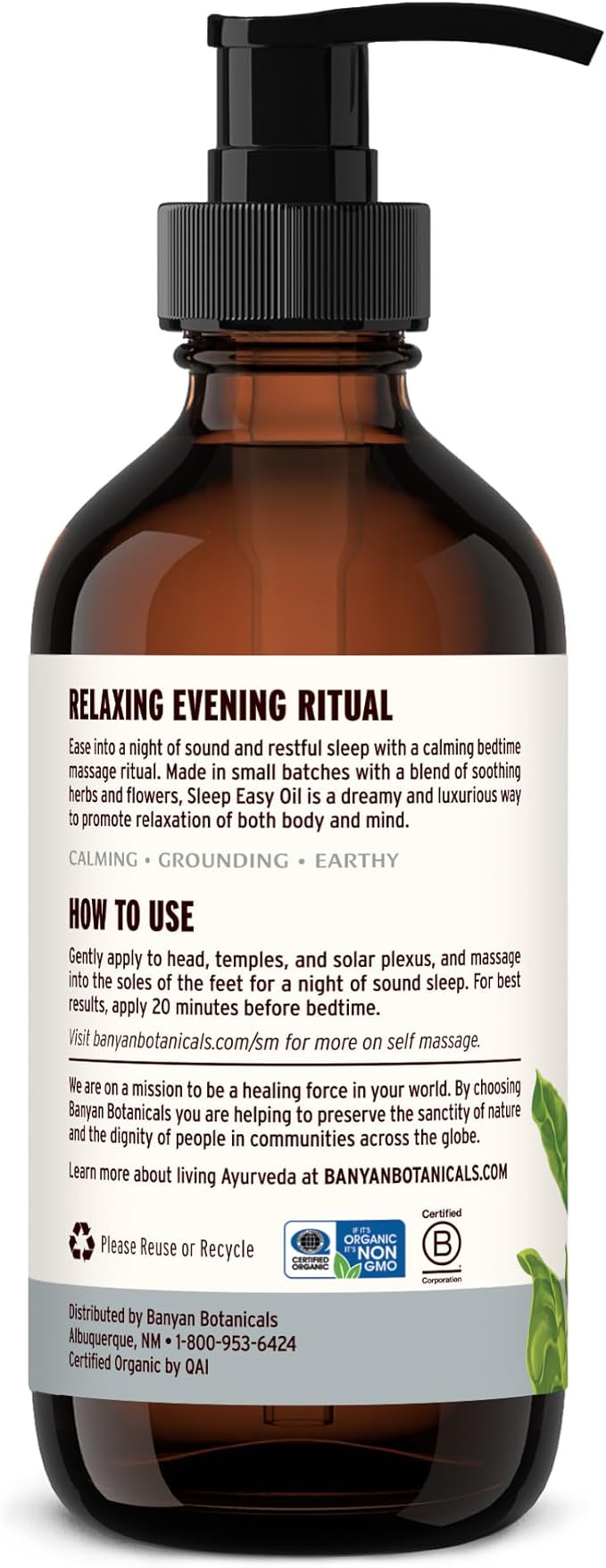 Banyan Botanicals Sleep Easy Oil – Organic Ayurvedic Herbal Massage Oil – Calming & Relaxing Massage Oil with Ashwagandha, Passionflower & Skullcap – 8 oz. – Non GMO Sustainably Sourced Abhyanga Oil