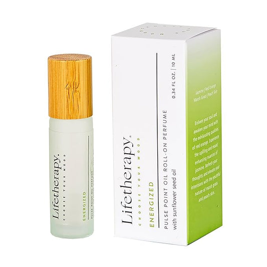 Lifetherapy Pulse Point Oil Roll-on– Energized | Alcohol free | Long lasting | Perfume | Clean, Skin-Loving Formula | Vegan & Gluten Free | Thoughtfully Crafted Fragrance for Self-Care 0.34oz./10ml