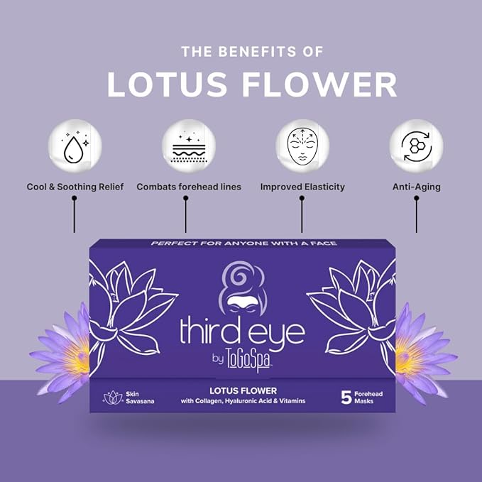 ToGoSpa, Third Eye Lotus Flower Eye Mask, Hyaluronic Acid Face Mask, Enriched With Lotus Flower, Encourages Strong And Healthy Looking Skin, Pack Of 5