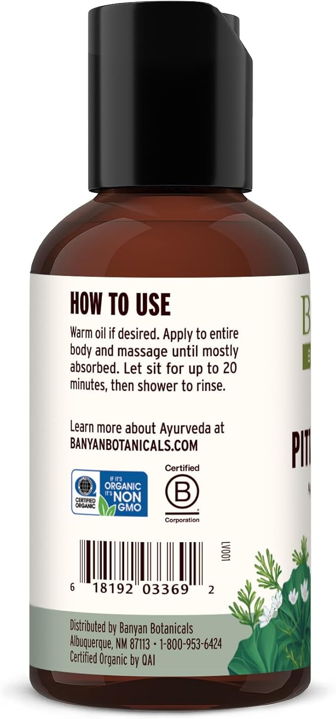 Banyan Botanicals Pitta Massage Oil – Organic Massage Oil Infused with Ayurvedic Herbs – with Gotu Kola and Guduchi (Tinospora cordifolia) – 2 oz. – Non-GMO Sustainably Sourced Abhyanga Massage Oil