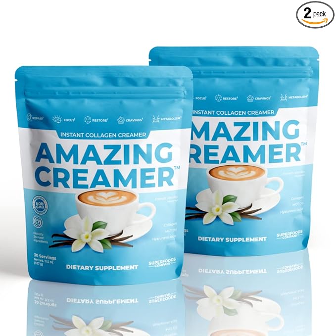Superfoods Company Amazing Creamer with Collagen - Keto Creamer-Hyaluronic Acid & MCT Oil - Brain Boost & Curbs Cravings - Supports Healthy Skin & Hair - Diet-Friendly [60 Servings] [Vanilla]