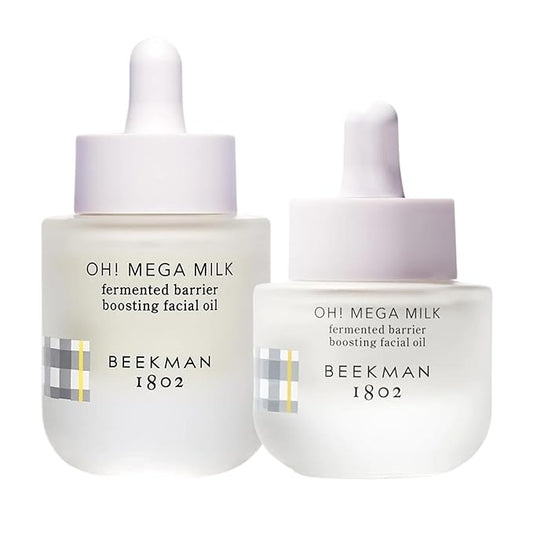 Beekman 1802 Oh! Mega Milk Facial Oil - Includes 1 fl oz & 0.5 fl oz Bottles - Niacinamide & Vitamin C - Barrier Boosting - Fragrance Free - Intensely Hydrates & Softens - Cruelty Free