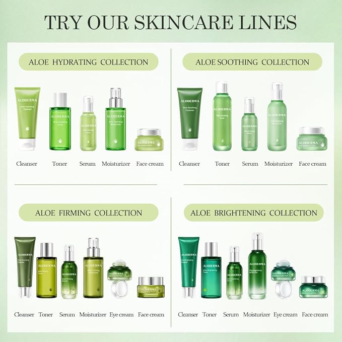 Aloderma Basic Aloe Soothing & Repairing Skin Care Set - 4 Pieces - 200g Aloe Vera Gel x 2pcs, Soothing Cleanser, Soothing Cream