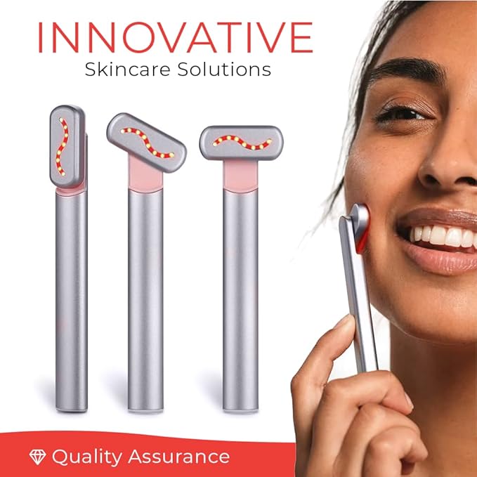 Red Light Therapy for Face, 4-in-1 Rejuvenation Wand: Skin Tightening Massager, Anti-Aging & Wrinkle Reduction, Face & Neck Care Tool (Stellar Silver)