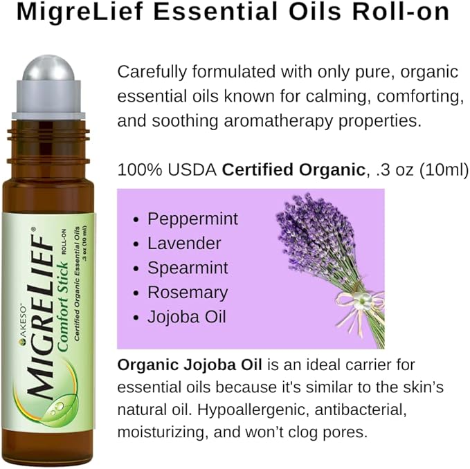 MigreLief Nutritional Support & Comfort Kit for Migraine Sufferers - MigreLief Original Daily Triple Therapy Formula, Plus MigreLief Comfort Stick Essential Oils Roll-On (10ml) - 1 Month Supply.