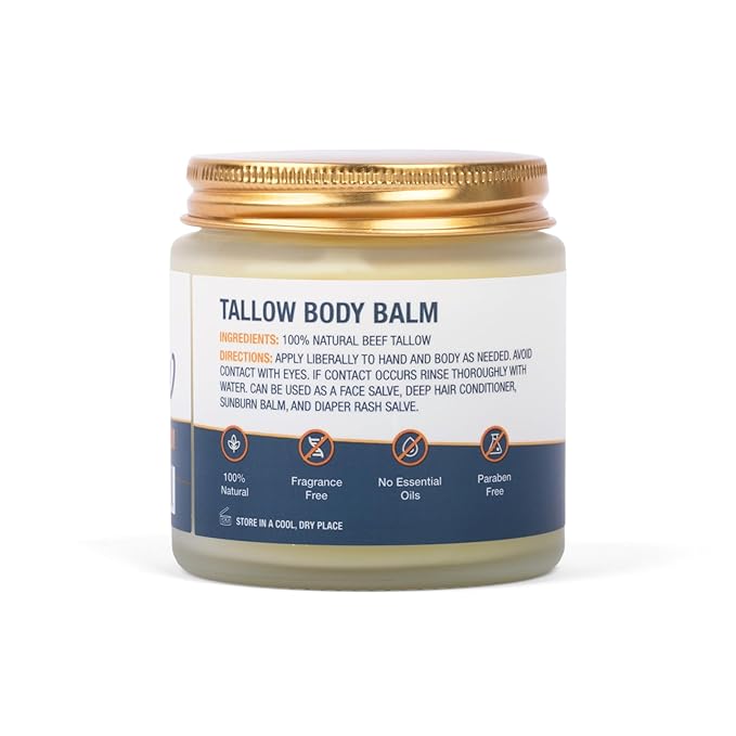 Unscented Beef Tallow Moisturizing Hand & Body Balm - 100% Natural New Zealand Tallow Fragrance-Free