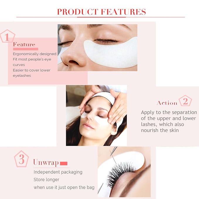 100 Pairs Set, Under Eye Pads for Eyelash Extensions Lint Free Eye Gel Patches Premium Collagen Lash Pad Eye Mask Makeup Tools, Pink