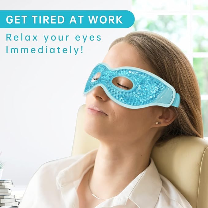 2PCS Gel Eye Mask, Hot Cold Compress Pack Eye Therapy Gel Bead Eye Masks, Reusable Cooling Ice Eye Mask with Holes, for Puffiness Dark Circles, Eye Bags, Dry Eyes, Headaches, Migraines, Stress Relief