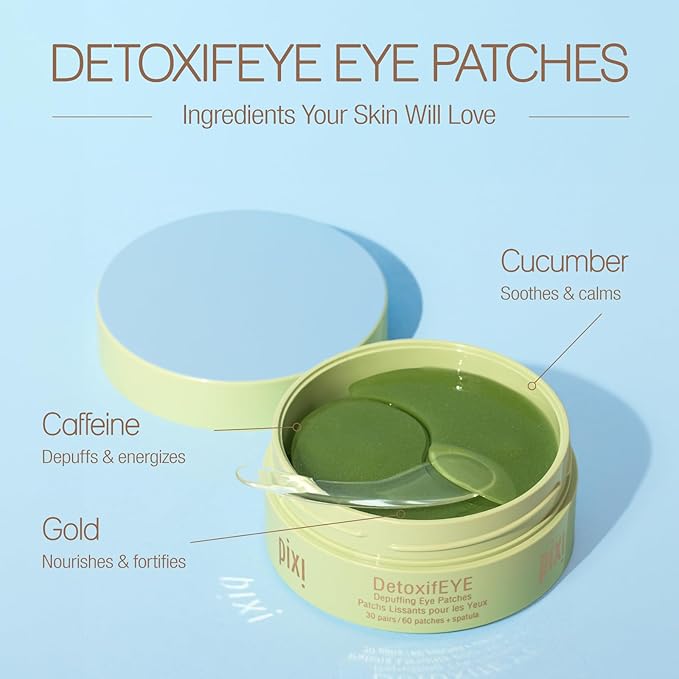 Pixi DetoxifEYE Depuffing Hydrogel Under-Eye Patches, Cucumber, Gold & Caffeine For Under Eyes, Hydrate Eye Area, 30 pairs, 60 Patches