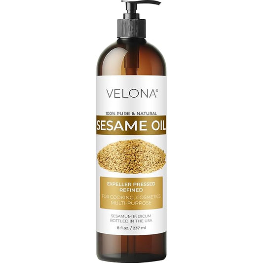 velona Sesame Seed Oil 8 fl oz | 100% Pure and Natural Carrier Oil | Refined, Expeller Pressed | Cooking, Skin, Hair, Body & Face Moisturizing | Use Today - Enjoy Results
