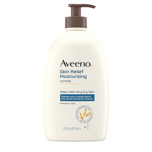 Aveeno Skin Relief Moisturizing Lotion for Very Dry Skin with Soothing Triple Oat & Shea Butter Formula, Dimethicone Skin Protectant Helps Heal Itchy, Dry Skin, Fragrance-Free, 33 fl. oz