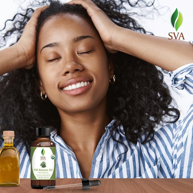 SVA Fir Balsam Essential Oil Organic – 1 Fl Oz – 100% Natural Organic Fir Oil - for Diffuser, Hair Care, Face, Skin Care, Aromatherapy, Scalp and Body Massage, Soap and Candle Making – with Dropper