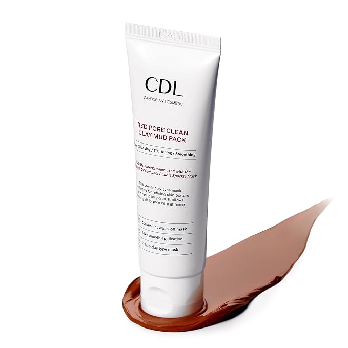 Red Mud Deep Pore Cleansing Facial Wash Off Mask for Impurities Sebum, For Senstive Skin, Soothing & Cooling Effect, Exforliating Dead Skin Cells, Korean Skin Care, 2.7 oz