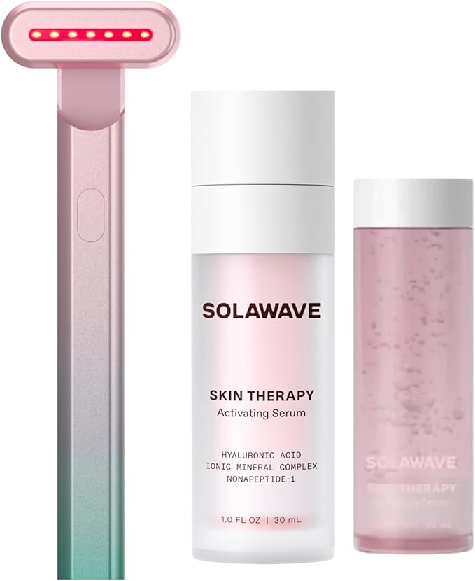 Solawave Red Light Therapy Starter Kit | 4-in-1 Radiant Renewal Wand, Serum and Refill Bundle | Anti-Aging Facial Device with Skin Therapy Activating Serum for Microcurrent and Galvanic Current