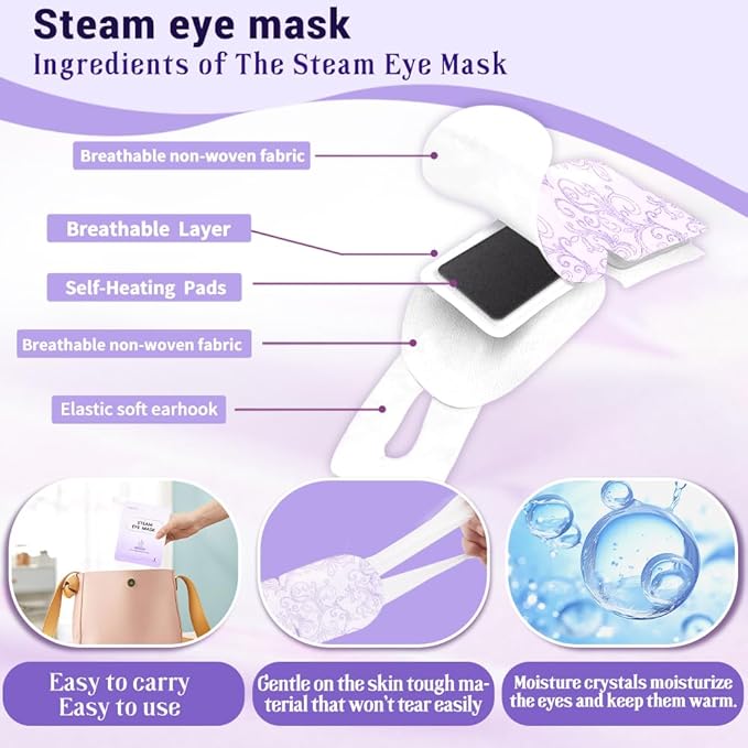 16 Packs Steam Eye Mask,Self Heating Warm Compress for Dry Eyes,Heated Eye Mask for Fast Relief,Disposable Moist Heating Compress Pads for Sleeping(Lavender)