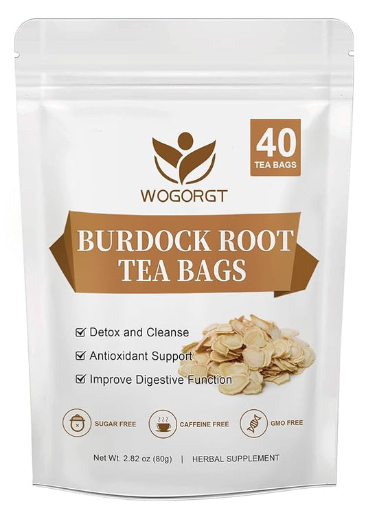 Burdock Root Tea - Natural Burdock Root Herbal Tea Bags for Liver Support, Antioxidant, Digestion and Immune Support, Caffeine Free - 40 Tea Bags
