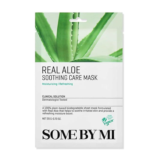 SOME BY MI Real Aloe Soothing Care Mask - Pack of 10 - Made from Real Aloe for Dry and Oily Skin - Daily Vegan Korean Sheet Mask for Skin Calming and Soothing - Korean Skin Care