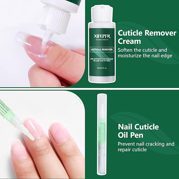 Cuticle Remover Kit - Cuticle Remover Cream & Cuticle Oil Pen for Soften Moisturize, Cuticle Trimmer/Nipper, Cuticle Pusher and Nail Cotton Pads for Professional Manicure, Gifts for Women