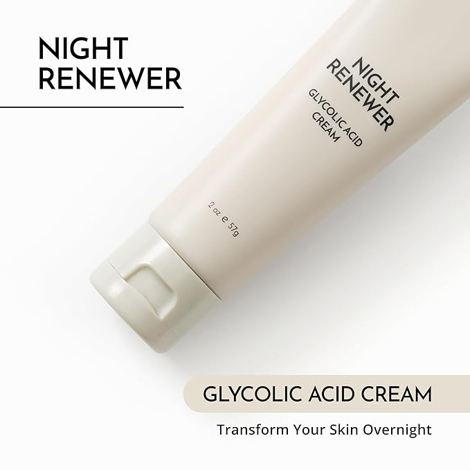MAELOVE Night Renewer, Glycolic Acid Cream, Anti-Aging, Unscented AHA Exfoliating Night Cream, Gentle for Sensitive Skin, Researched & Manufactured in USA, Gluten-Free, 2.0 fl oz