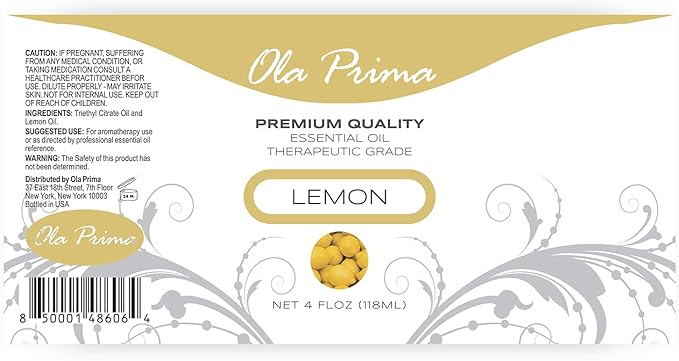 Ola Prima Lemon Essential Oil - Therapeutic Grade for Aromatherapy, Diffuser, Skin, Hair, Cleaning with Dropper – 4 fl oz