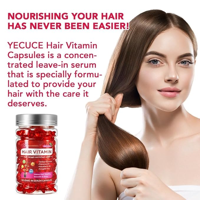 Hair Oil for Women,Hair Serum Capsules, Hair Vitamins,60 Pcs Hair Vitamins Serum Capsule, Restores Dry Frizzy Hair, Hair Oil Capsules with Moroccan/Macadamia/Avocado Oil for Hair Repair