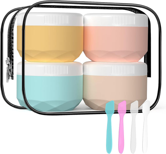 Travel Containers for Toiletries, 4-Pack TSA Approved Silicone Jars (1.7oz) - BPA Free Leakproof Cosmetic Containers for Creams, Lotion, Skincare & Makeup with Bonus Waterproof Bag