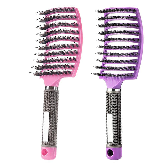 Magical Ultra Detangling Brush for Wet or Dry Hair, Detangler Brush, Fast Drying Styling Massage Hairbrush for Men, Women and Kids (Pink+Purple)