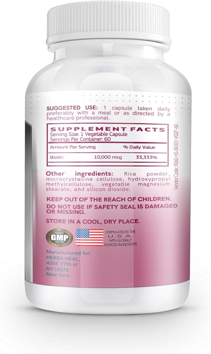 Biotin 10,000MCG Capsules Hair Growth for Women and Men - Vitamin B7 Pills - High Potency Supplement for Healthy Skin Nails and Hair Transplant