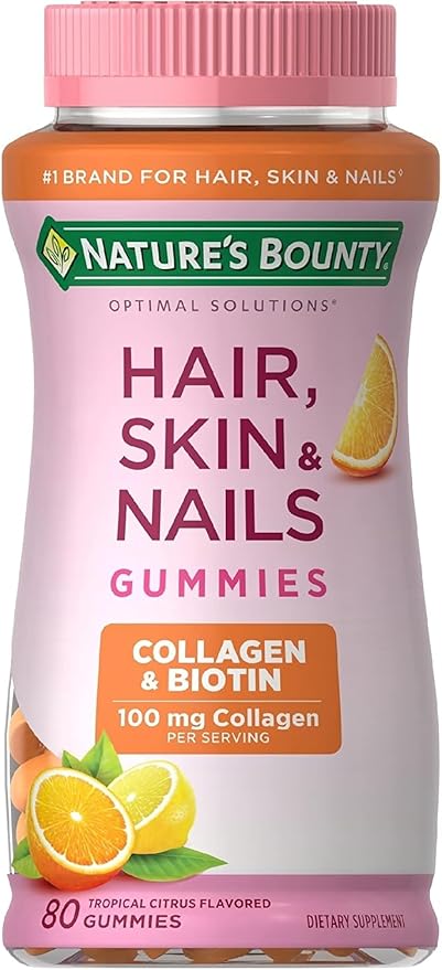Nature's Bounty Hair, Skin & Nails with Biotin and Collagen, Supports Hair Skin and Nail Health, 2500 mcg, Citrus Flavored Gummies, 140 Ct