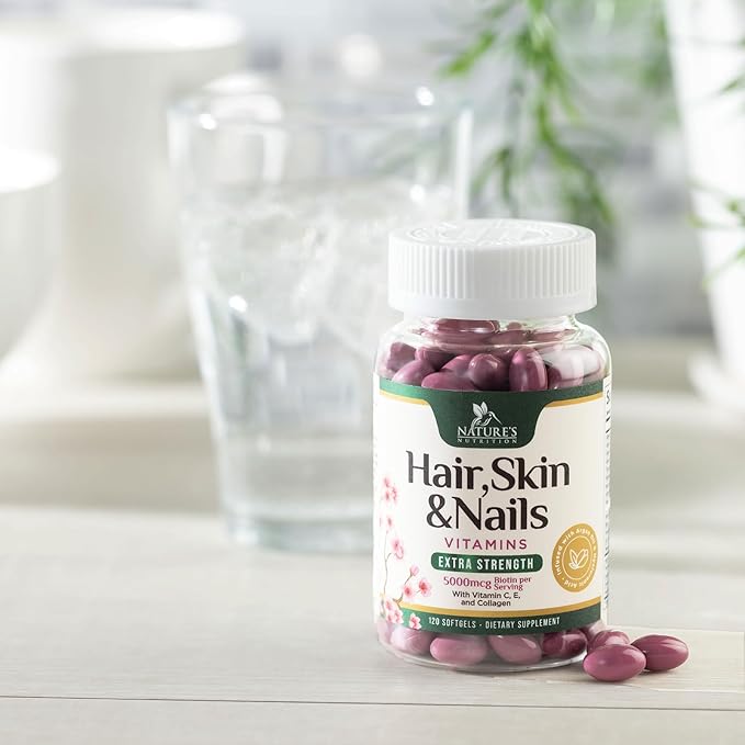 Hair Vitamins Women, Ultra Strength 5000mcg Biotin, Collagen, PABA & More - Womens Hair Growth, Skin, Nails & Keratin Support Supplement, Infused w/ Argan Oil & Hyaluronic Acid, Non-GMO - 120 Softgels