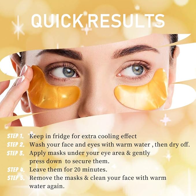 Vandarllin24K Gold Powder Gel Collagen Eye Masks Sheet Patch, Remove Bags,Dark Circles &Puffiness,Reduce Wrinkle,Moisturising,Hydrating for Blackheads (60Pairs)