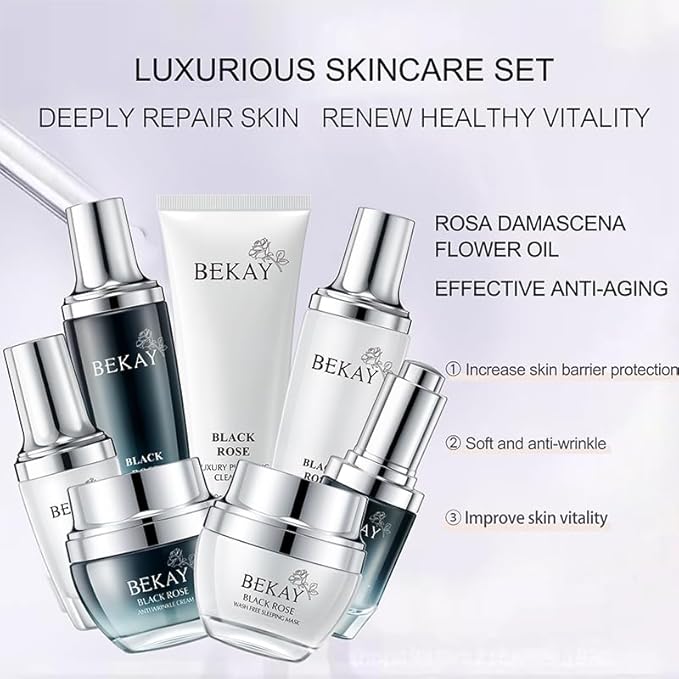 Anti-Wrinkle Skin Care Set Black Rose Moisturizing Hydrating Skin Care Kit For All Types Of Skin Valentine's Day Gift