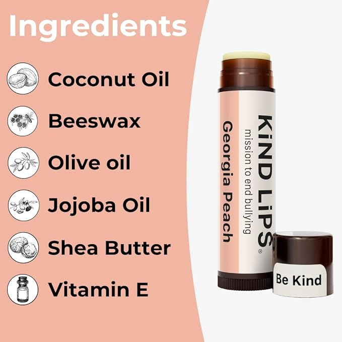 Georgia Peach Lip Balm – Natural Peach Lip Moisturizer with Organic Ingredients | Sweet Fruit-Flavored Hydrating Lip Care | Gluten & Grain Free | Kind Lips Single Tube