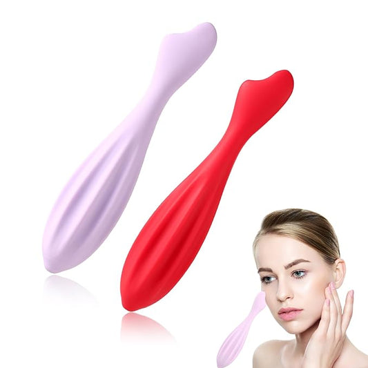 2pcs Facial Massage Rollers, Silicone Facial Roller Beauty Facial Skin Care Massage Tool Shapes Body & Face Curves Face Massage Stick for Women Body Face (Rose Red, Purple)
